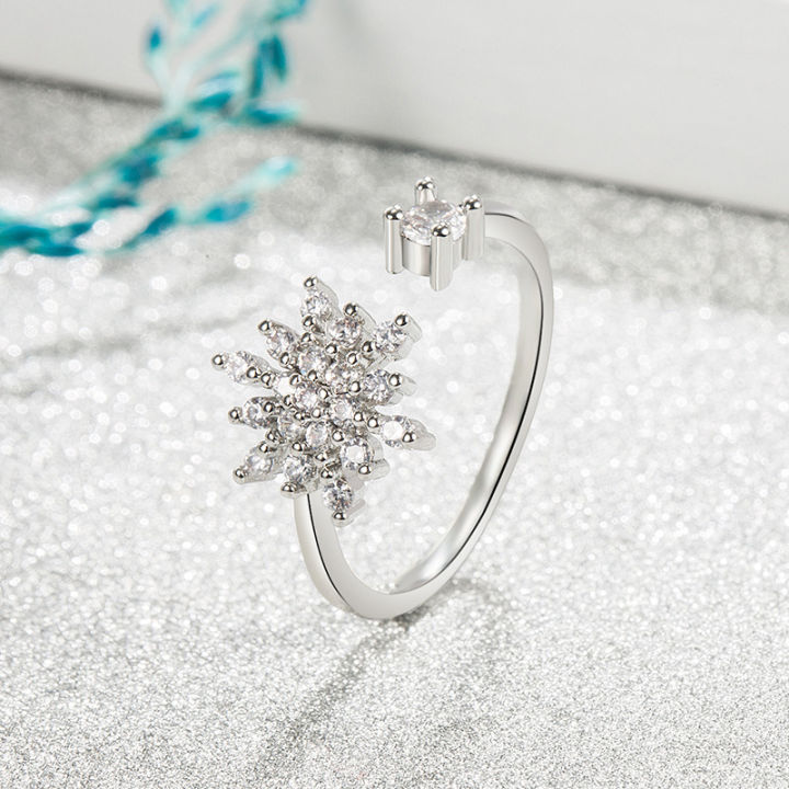 Fashion personality single diamond snowflake ring women's niche