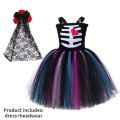 Scary Skull Ghost Costume for Girls Halloween Day of The Dead Horror Clothes Black Red Kids Carnival Party Fancy Tutu Dress Up.
