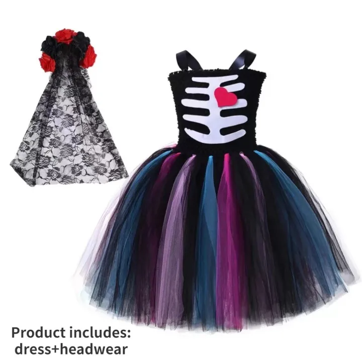 Scary%20Skull%20Ghost%20Costume%20for%20Girls%20Halloween%20Day%20of%20The%20Dead%20Horror%20Clothes%20Black%20Red%20Kids%20Carnival%20Party%20Fancy%20Tutu%20Dress%20Up%20-%20Image%207