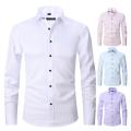 2023 Men's Fashion Long Sleeve Solid Business Shirt Pocket Simple Design Casual Standard-fit Button-down Collar Shirts. 