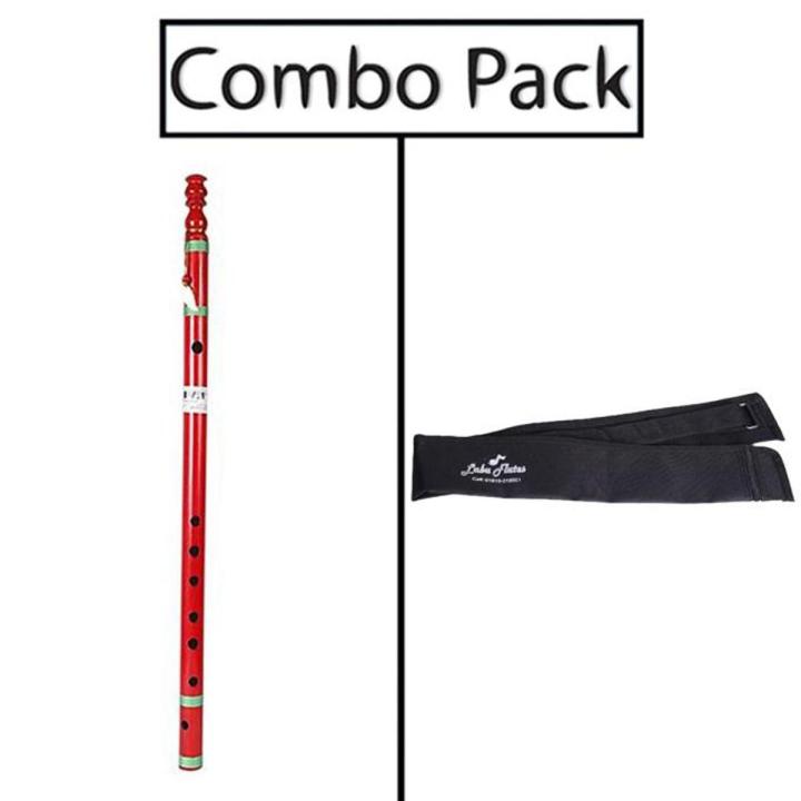 Combo of Bamboo Royal Designed Red Flute and Flute Bag - Red