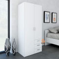 Royal Decor 2 Door 3 Drawer Almirah Wardrobe with Shelf and Hanging Rail Clothes Storage Cupboards Unit for Bedroom Furniture 70 * 30 * 16 inch- White Finish..