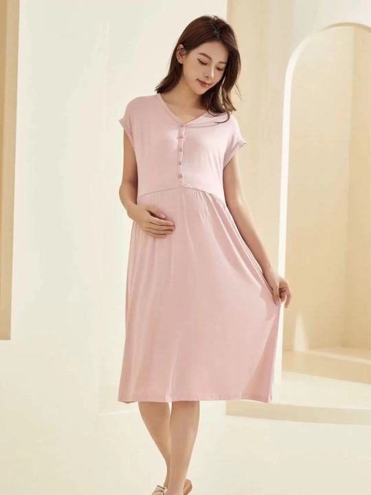 Modal%20Cotton%20plus%20Size%20Mom%20Nightdress%20Dress%20Pregnant%20Woman%20Feeding%20Nursing%20Homewear%20Women's%20Spring%20and%20Summer%20Maternity%20Pajamas%20-%20Image%202