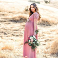 Maternity Dress Pregnancy Photography Props Dusty Pink Long Chiffon Dress Elegant Pregnant Women Clothes Lace Dresses. 