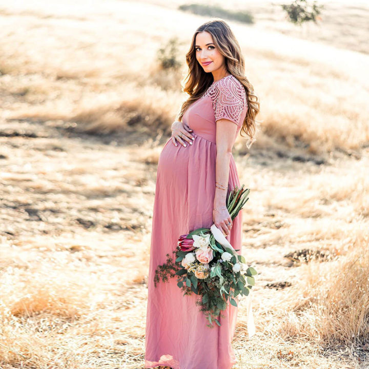 Maternity%20Dress%20Pregnancy%20Photography%20Props%20Dusty%20Pink%20Long%20Chiffon%20Dress%20Elegant%20Pregnant%20Women%20Clothes%20Lace%20Dresses%20-%20Image%205