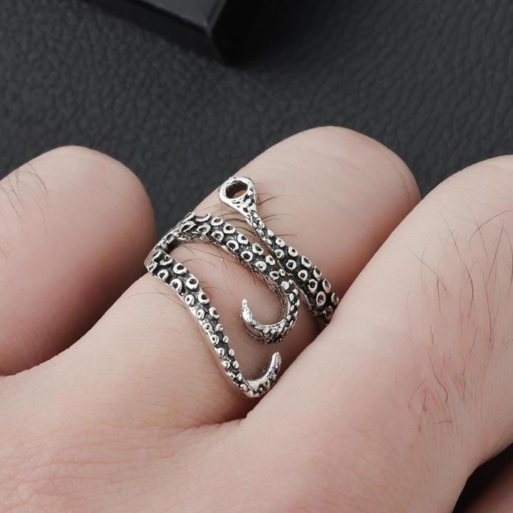 Stainless Steel Gothic Squid Octopus Ring -Fashion Vintage Jewelry Open Adjustable Ring -Women Men Punk  Jewelry