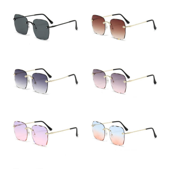 Rimless Sunglasses Square Large Frame Gradient Color Sunglasses Fashion Street Photography Glasses for Women