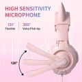 Gaming Headsets Cat Ears Girly Headset with Mic Noise Isolating Headphone Pink with Microphone Wired 3.5mm Headphones.