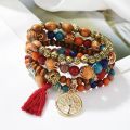 Bohemian Bracelet Creative Ladies Tree of Life Jewelry Tassel Multi-layer Wooden Beaded Ethnic Style Fashion Women Bracelets. 
