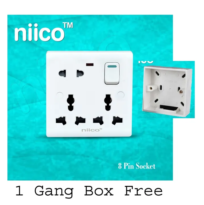 Niico Classic 8 Pin Wall Switch Socket with 1 Gang Mk Box Free ...