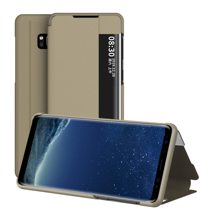 Smart case for Samsung Galaxy S8 flip cover PU leather shockproof window view case