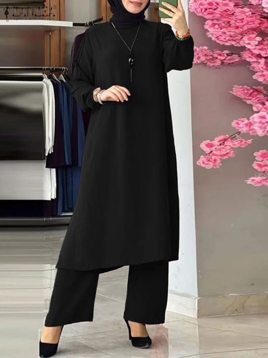 Muslim%20Matching%20Sets%20Fashion%20Casual%20Suit%20Islamic%20Clothing%20Full%20Sleeve%20Blouse%20Loose%20Solid%20Color%20Abaya%20Hijab%20Pant%20-%20Image%204