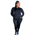 Plus Size Women's Clothing Solid Color Hooded Women Tracksuits Long Sleeve Zipper Matching Sets Elastic Pant Set Fitness Suits.
