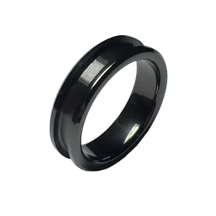 6MM Beveled Edge Center 3mm Groove black Ceramic Blank Ring For Inlay Women jewelry