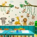 Cartoon Zoo Monkeys Wall Stickers Kids Room Elephant Giraffe Children's Room Baby Room Decor Wall Sticker Nursery Mural Poster.