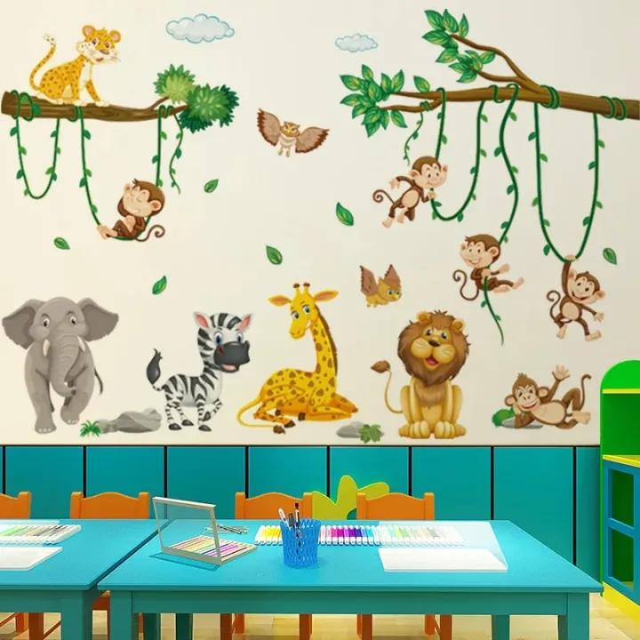 Cartoon%20Zoo%20Monkeys%20Wall%20Stickers%20Kids%20Room%20Elephant%20Giraffe%20Children's%20Room%20Baby%20Room%20Decor%20Wall%20Sticker%20Nursery%20Mural%20Poster%20-%20Image%204