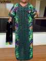 Elegant Party Maxi Long Dress 2024 VONDA Women Summer Dress 3/4 Sleeve Vintage Printed Sundress Casual Kaftan Vestido House Foocus.