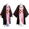 Anime Demon Slayer Kamado Nezuko Cosplay Costume Kimono Kimetsu No Yaiba Cosplay Wigs Hairs Halloween Carnival Women Outfit. 