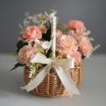 Woven Flower Basket Rattan Storage Basket Flower Girl Hand Basket Handmade Flower Basket with Bow, L.