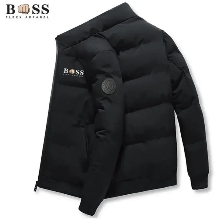 BSS FLEX APPAREL Printed Men's Jacket, Fashionable Casual Thickened Jacket, Standing Collar, Cold Resistant Cotton Jacket,