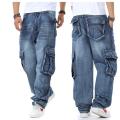 Men Jeans Baggy Hip Hop Jeans Multi Pockets Skateboard Cargo Jeans For Men Tactical Joggers Denim Pants Size 38-46. 