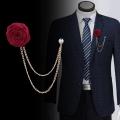 Luxury Tassel Chain Rose Brooch Lapel Pin For Men's Suit Accessories.