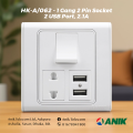 Switch-Socket, Anik Gang Switch, Gang Switch, 1 Gang 2 Pin Socket With 2 Port Usb Mobile Phone Charger, 2.1Amp - Remote Control Switch.