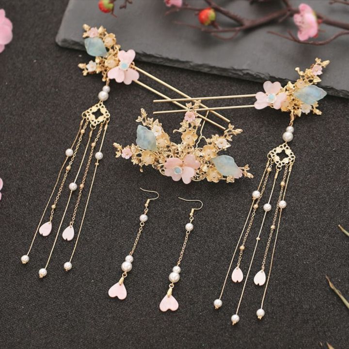 Hanfu Hair Stick Set Sweet Butterfly Flower Tassel Hairpin ...