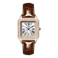 Women's Quartz Watch Real Leather Roman Alphabet Dial With Rhinestones Waterproof Scratch Resistant Watch Valentines Gift. 