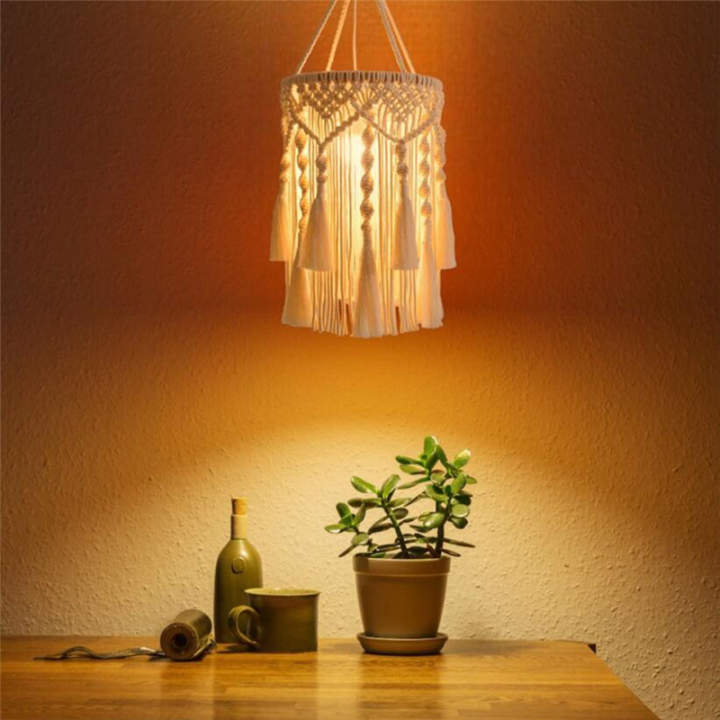 Boho Lamp Shade Boho Hanging Lamp Handmade Macrame Lamp Shade Plug in Pendant Light Bohemian Hanging Lights