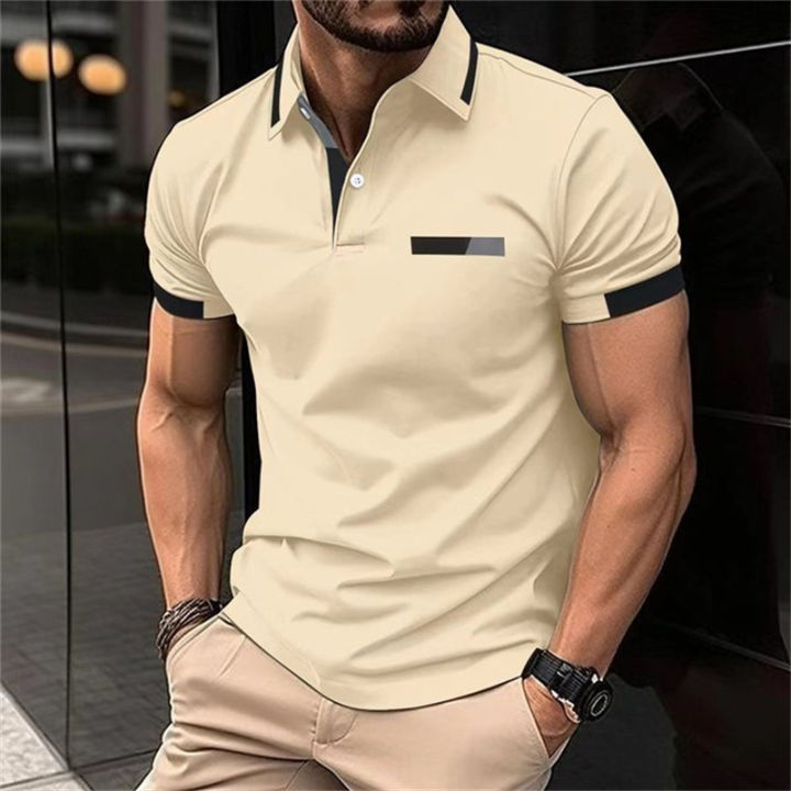 Fashion Solid Color Polo Shirt For Men Summer Lapel Short Sleeve Blouse Casual Simplicity Style Golf Wear Loose T-Shirt