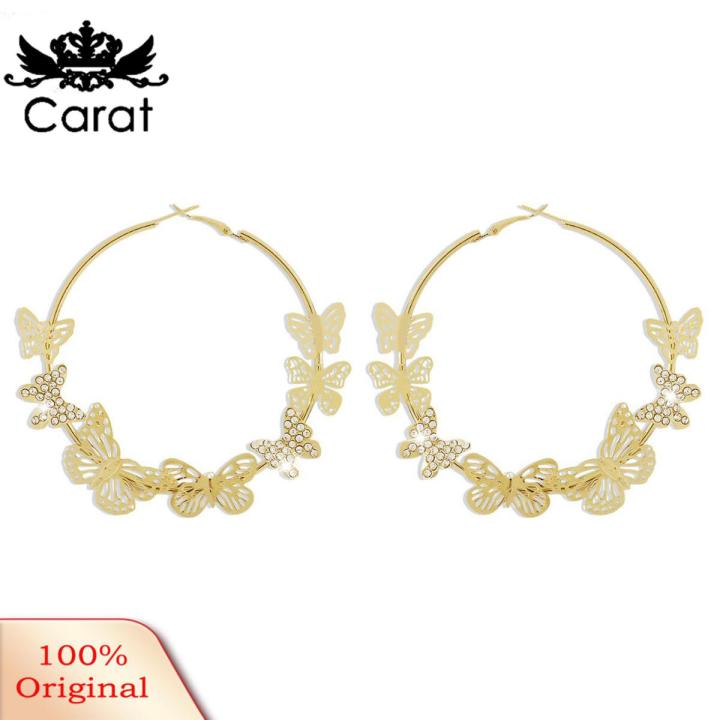 Carat Lady Circle Earrings Shiny Ladies Fashion Hollow Out Butterfly Hoop Earrings