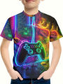 Kids gamepad with color paint 3D print boy's T-shirt crew neck short sleeve t-shirt for boy casual top for summer cool T shirt.