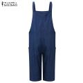 ZANZEA Rompers Womens Jumpsuit Summer Autumn Sleeveless Fashion Wide Leg Pants Denim Calf Length Vintage Overalls S-5XL. 