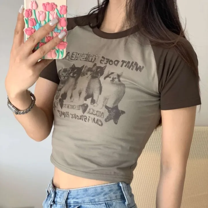 Women%20T-Shirt%20Y2k%20Crop%20Tops%20Tees%20Cat%20Print%20Slim%20Graphic%20Summer%20Korean%20Fashion%20Harajuku%20Streetwear%20Short%20Sleeve%20Aesthetic%20Clothes%20-%20Image%207
