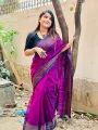Magenta Colour Half Silk Special Sui Dhaga Katha Stitch Saree For Women. 
