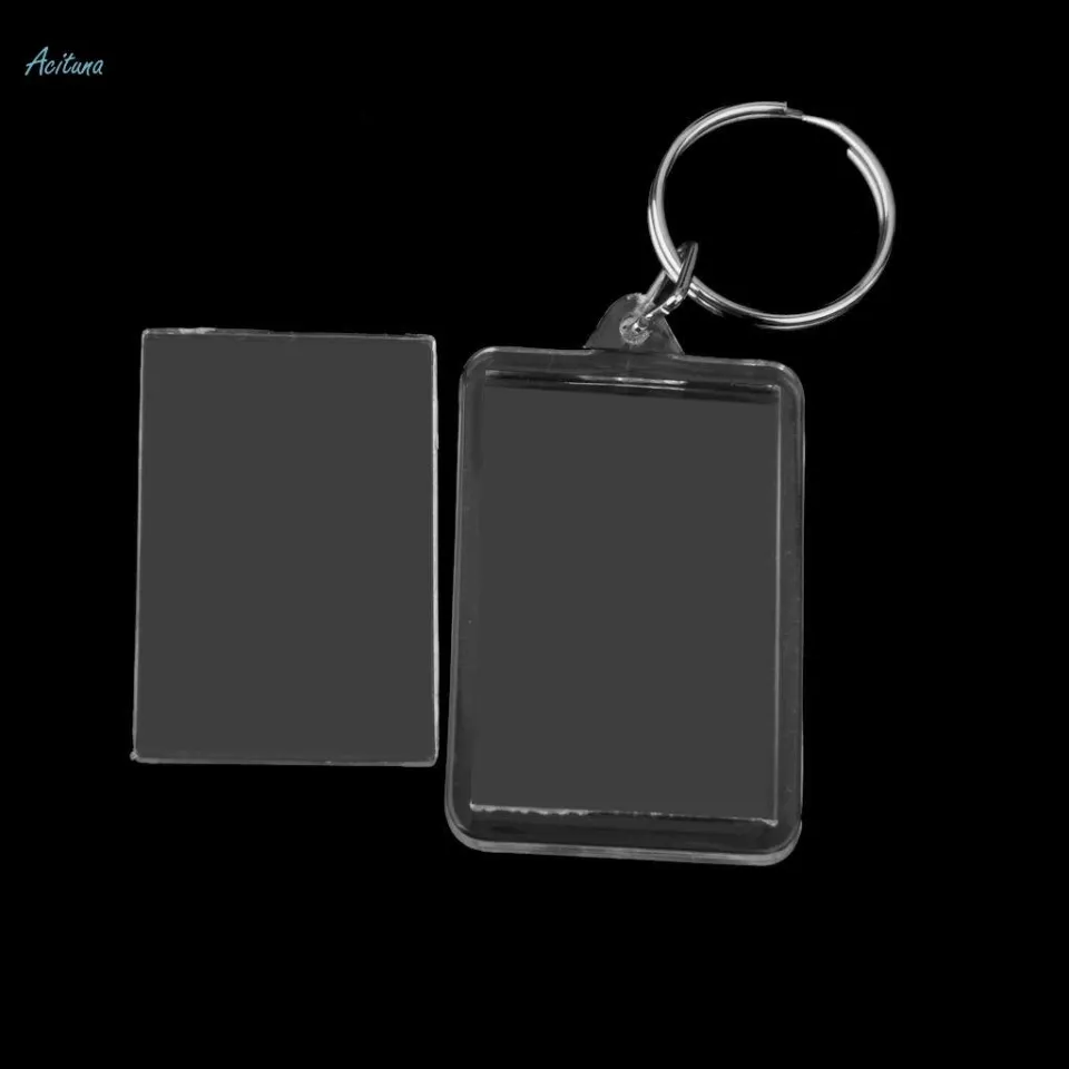 100Pcs Acrylic Rectangle Clear Key Keychain Blank Insert Photo