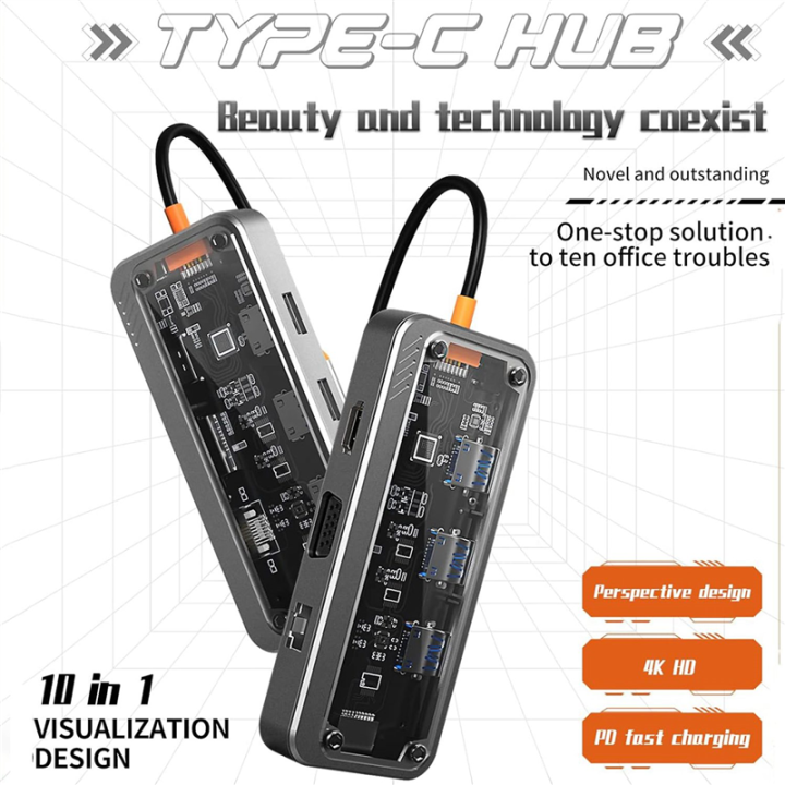 10%20in%201%20USB%20C%20Laptop%20Docking%20Station%20100W%20Multiport%20Transparent%20USB%20C%20Hub%20Dock%20for%20,%20Air/Pro%20Easy%20to%20Use%20-%20Image%203
