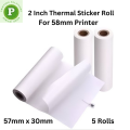 Waterproof Label Stickers 5 Rolls 57mm x 30mm Sticker Paper Rolls for 58mm Thermal Printer, POS Printer, Receipt Printer, Mini Thermal Printer, Pocket Printer. 