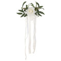 GC Wedding Decorations, Wedding Chair Decorations With Artificial Open Rose, Green Leaves, Handmade Chiffon Ribbons, Wedding Flowers Decorations For Ceremony.