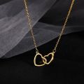 Interlocked Double Heart Necklace Stainless Steel Hollow Heart Pendant Clavicle Necklace Women Sisters Jewelry. 