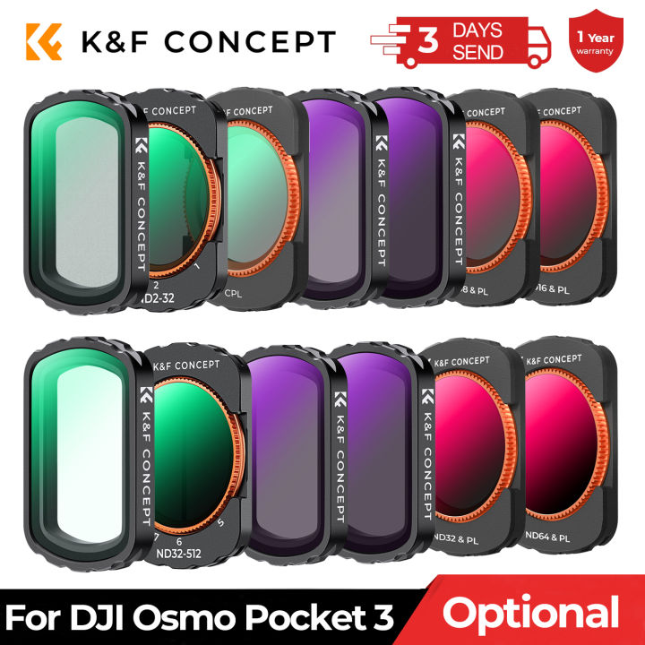K F Concept Sports Camera Filter for DJI Osmo Pocket 3 UV CPL ND/PL Black Mist 1/4 Adjustable ND2-32 ND32-512 Optional Filters