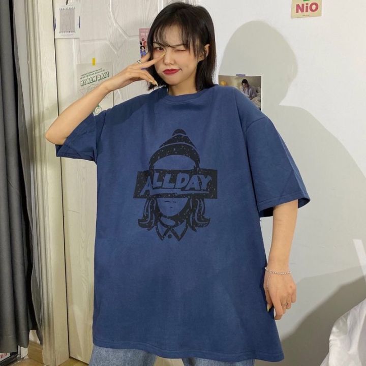 Short%20Sleeve%20T%20Women's%20T-shirt%202020%20Spring%20and%20Summer%20New%20Clothes%20Students%20Korean%20Style%20Loose%20ins%20Style%20Printed%20Mid-Length%20Top%20-%20Image%204