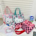 2pcs Kawaii Hello Kitty Canvas Tote Bag For Women Zipper Large Capacity Shoulder Bag Cartoon Handbag Ladies Books Bag.