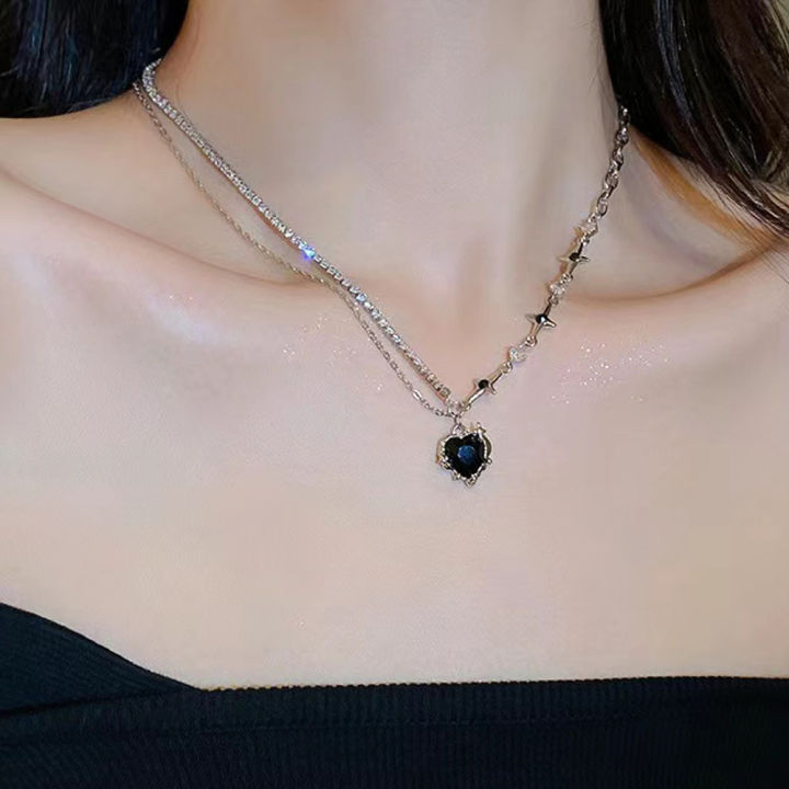 Purple Black Love Shape Pendant Necklace Heart Star Crystal Splice Chain For Women Girl Jewelry Accessories Gift 1Pcs