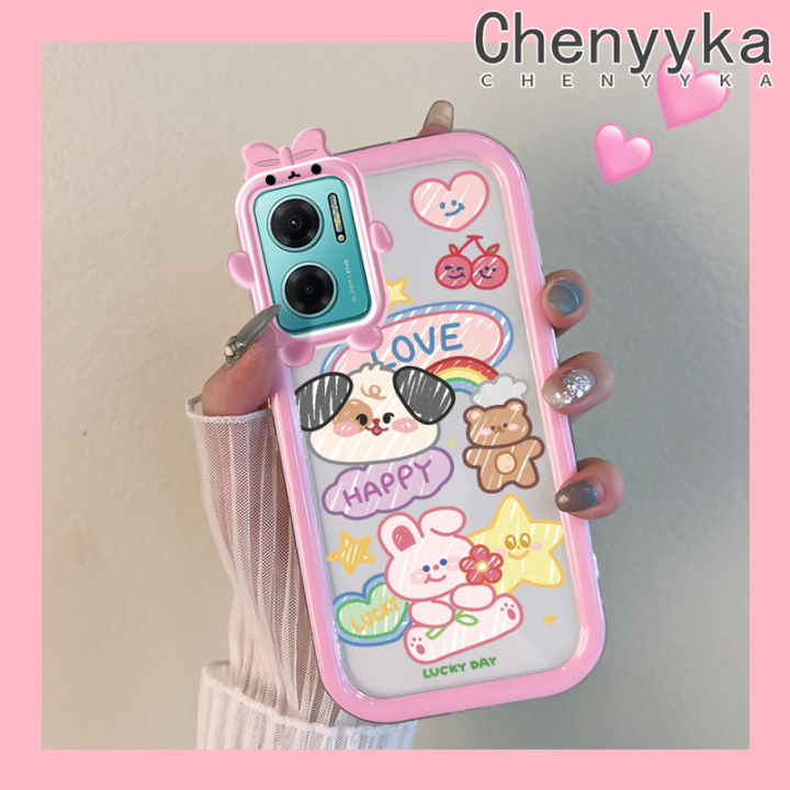 Chenyyka For Xiaomi Redmi 10 5G Redmi Note 11E 5G Redmi 11 Prime 5G Case Cartoon Happy Rabbit Lovely Little Monster Camera Lens Soft Clear Shockproof Phone Cases Transparent Casing Silicone Protective Cover