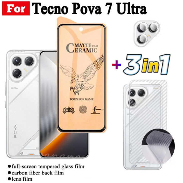 3 IN 1 Tecno Pova 7 Ultra Ceramic Tempered Glass for Tecno Pova 7 Pova7 5G Camera Lens Glass Screen Protector and Back Film