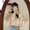IELGY loose thin sweater women casual short wild round neck long sleeve T-shirt.
