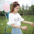 100%Cotton Short-SleeveTT-shirt Women's Korean-Style Fashionable Students All-Matching Summer New LooseinsRuffled Top.