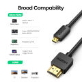 UGREEN Micro HDMI 4K/60Hz 3D Effect Micro HDMI to HDMI Cable High Speed Male to Male For GoPro Sony Projector HDMI.